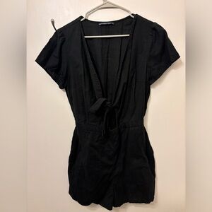 Linen Blend Tie-Front Romper